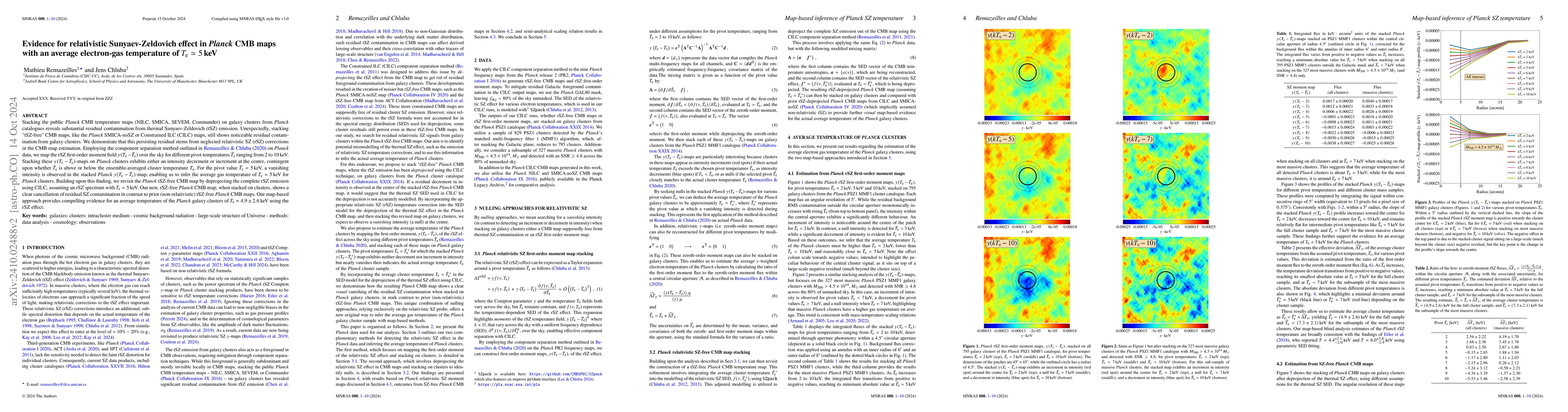 Thumbnail for Evidence for relativistic Sunyaev-Zeldovich effect in Planck CMB maps
  with an average electron-gas temperature of $T_{\rm e}\simeq 5$ keV