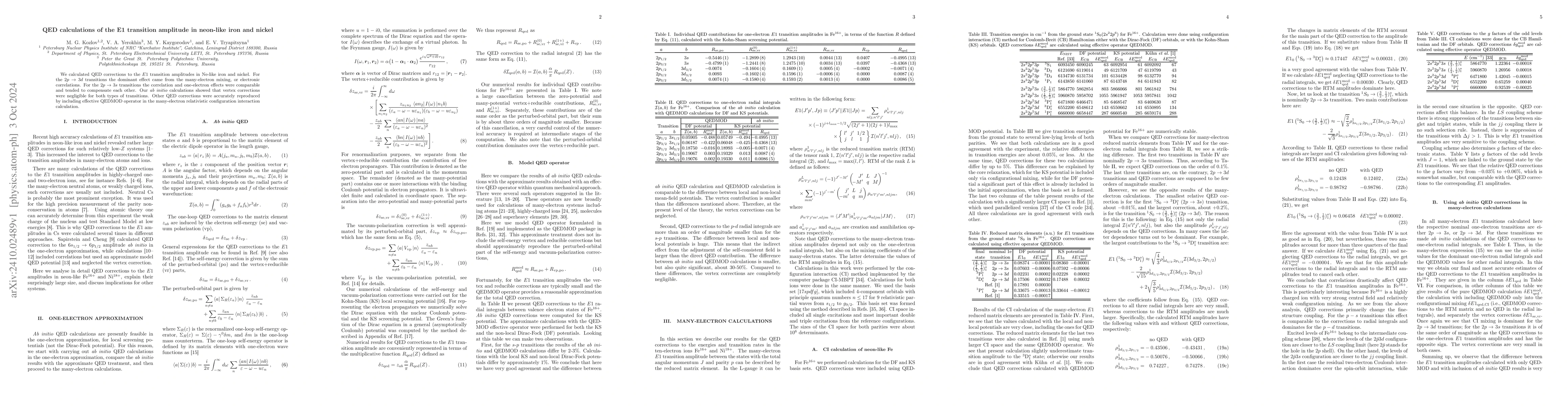 Thumbnail for QED calculations of the E1 transition amplitude in neon-like iron and
  nickel