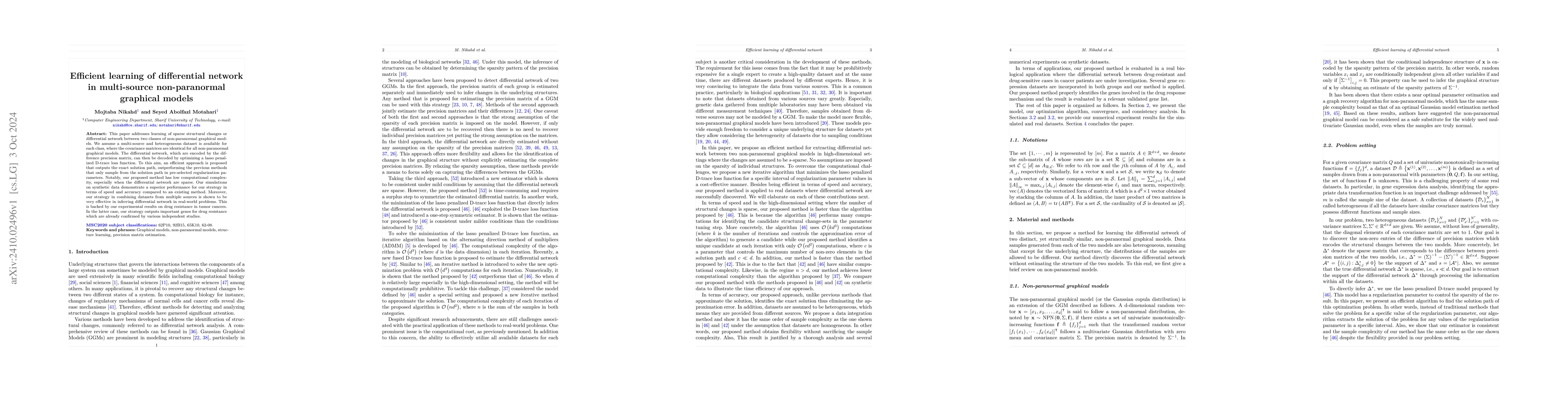 Thumbnail for Efficient learning of differential network in multi-source
  non-paranormal graphical models