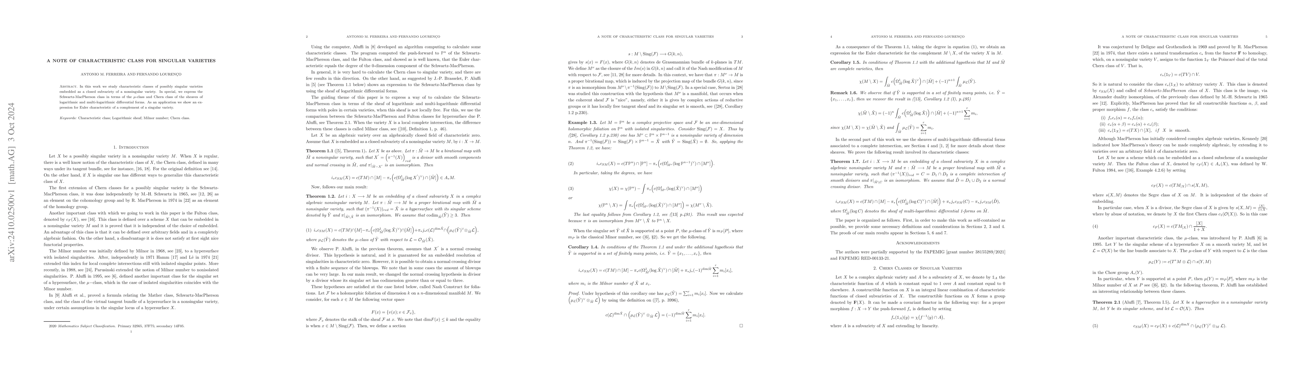Thumbnail for A note of characteristic class for singular varieties