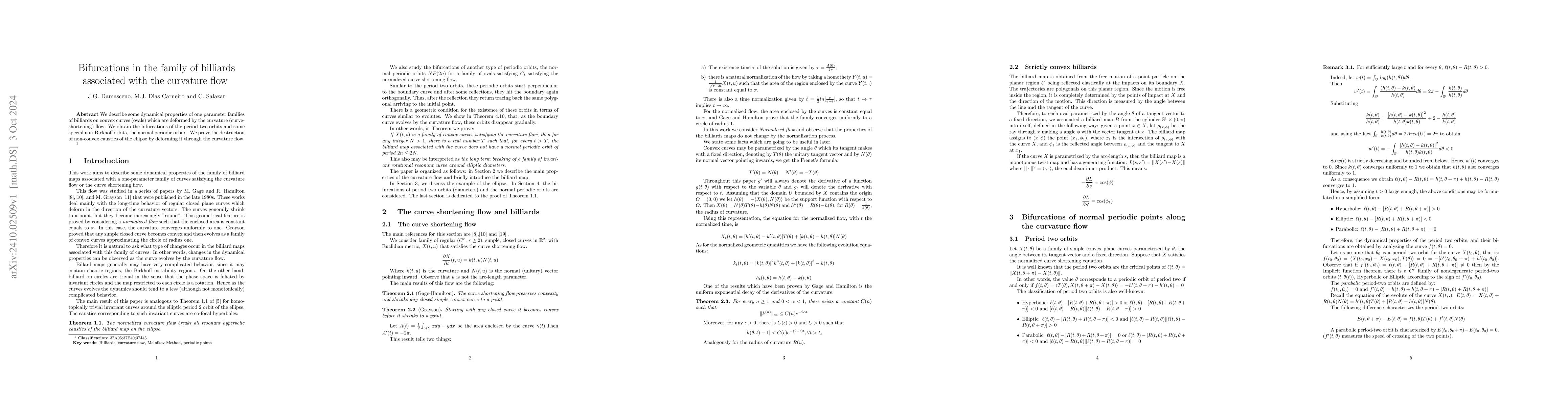 Thumbnail for Bifurcations in the family of billiards associated with the curvature
  flow