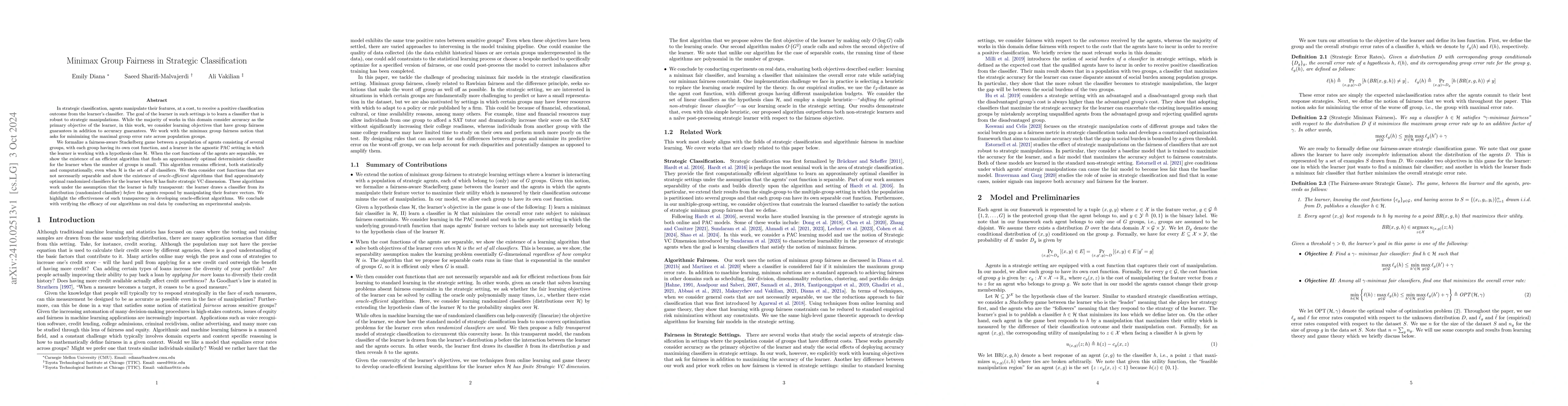 Thumbnail for Minimax Group Fairness in Strategic Classification