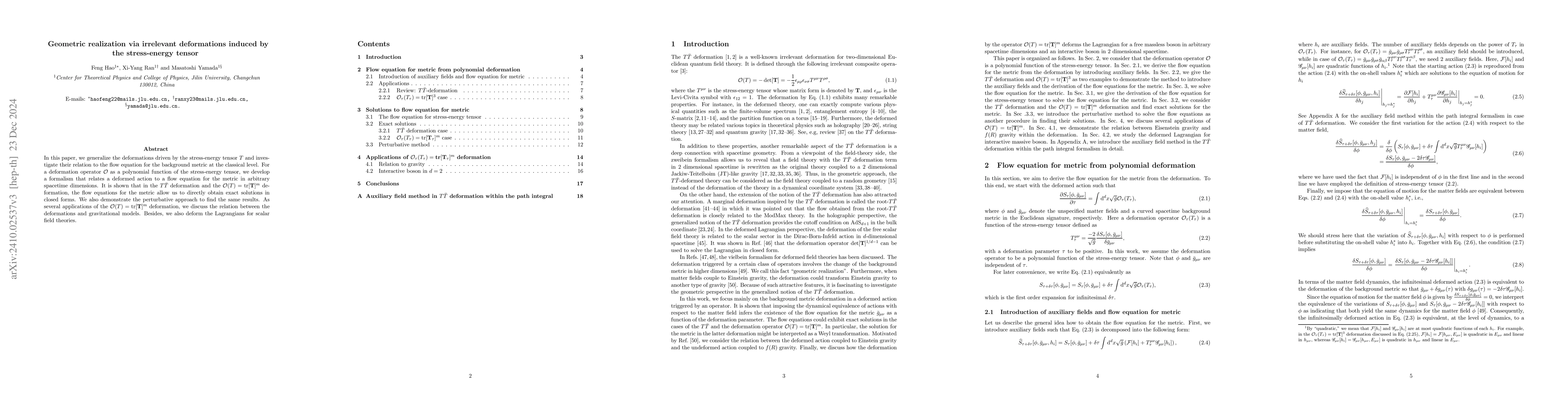 Thumbnail for Geometric realization from irrelevant deformations induced by the
  stress-energy tensor