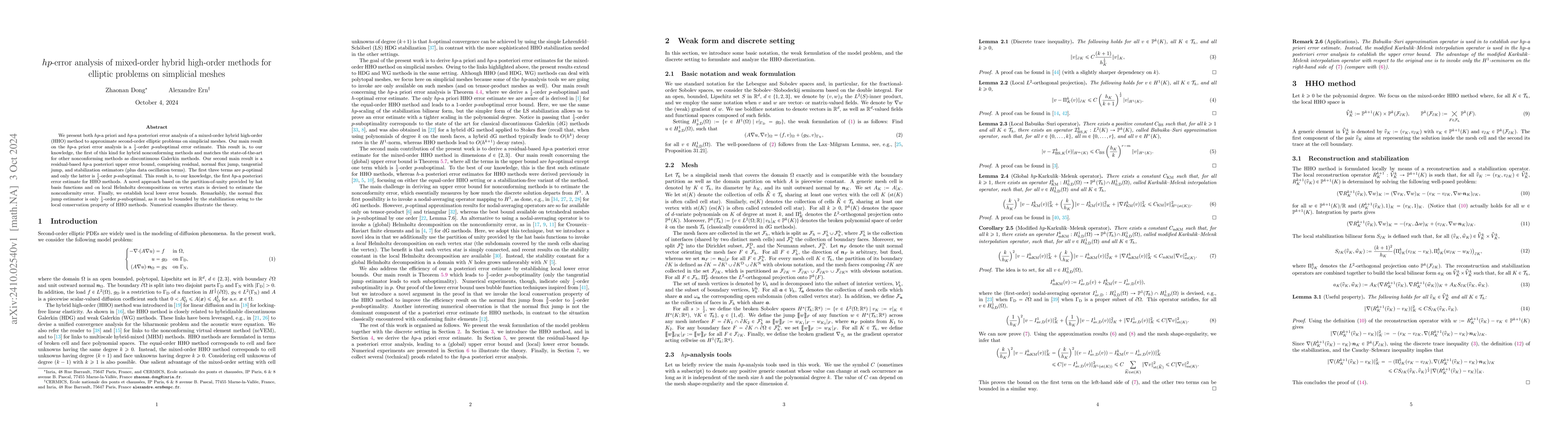 Thumbnail for $hp$-error analysis of mixed-order hybrid high-order methods for
  elliptic problems on simplicial meshes
