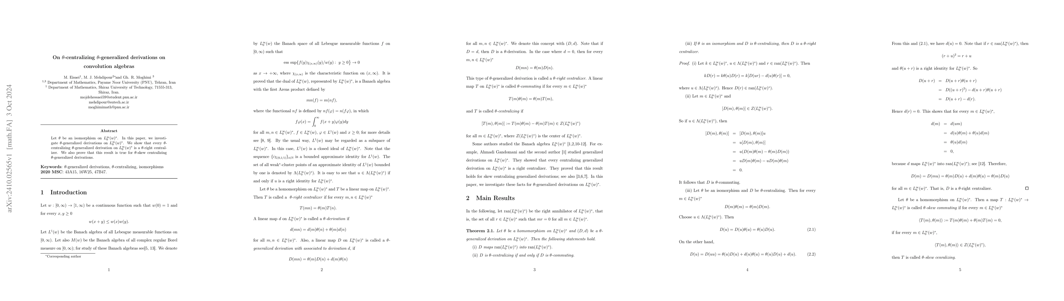Thumbnail for On $θ$-centralizing $θ$-generalized derivations on convolution
  algebras