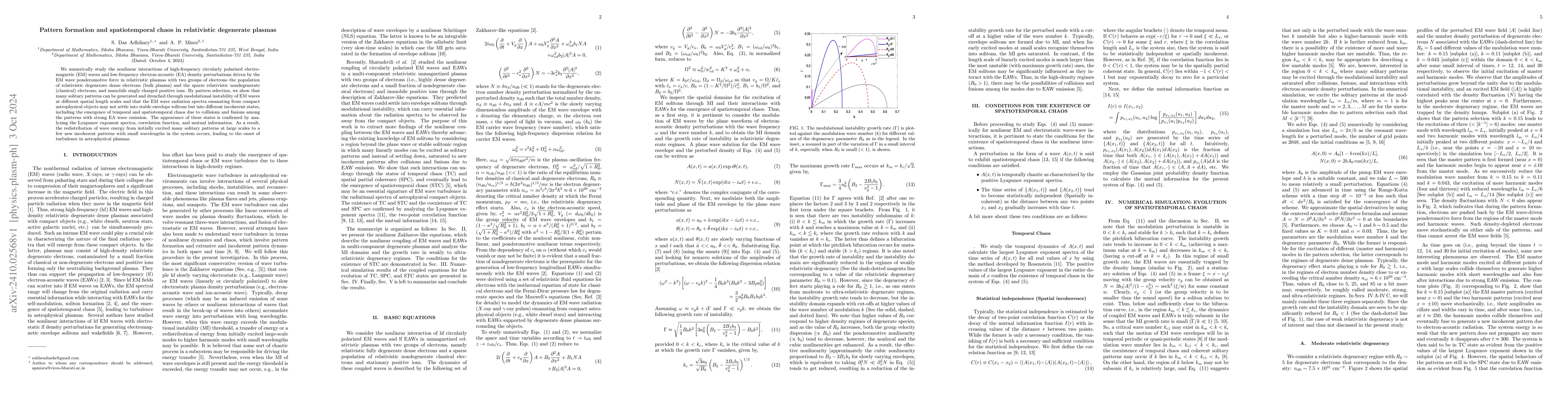 Thumbnail for Pattern formation and spatiotemporal chaos in relativistic degenerate
  plasmas