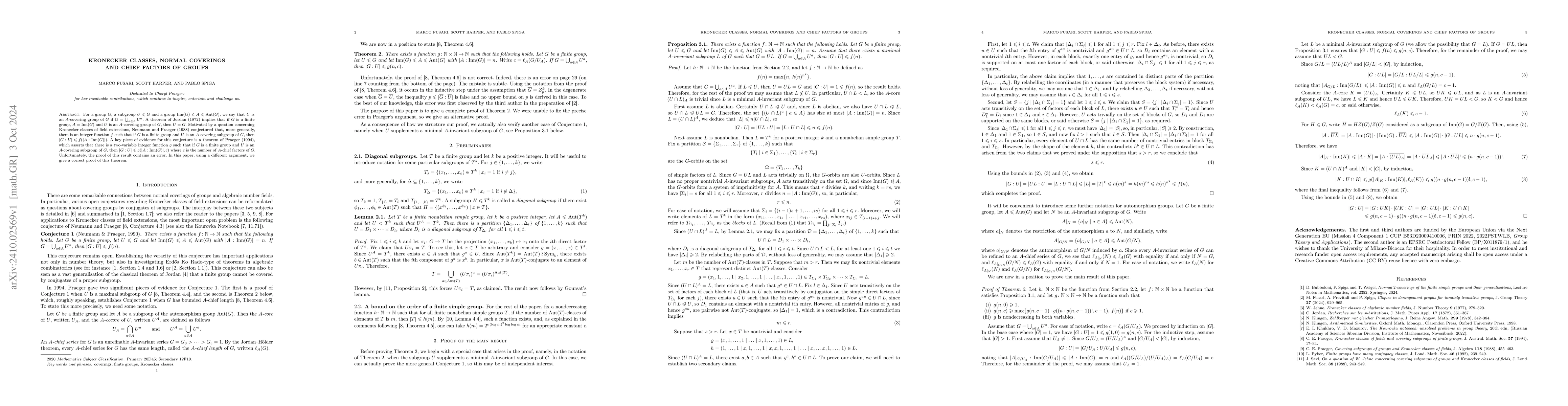 Thumbnail for Kronecker classes, normal coverings and chief factors of groups