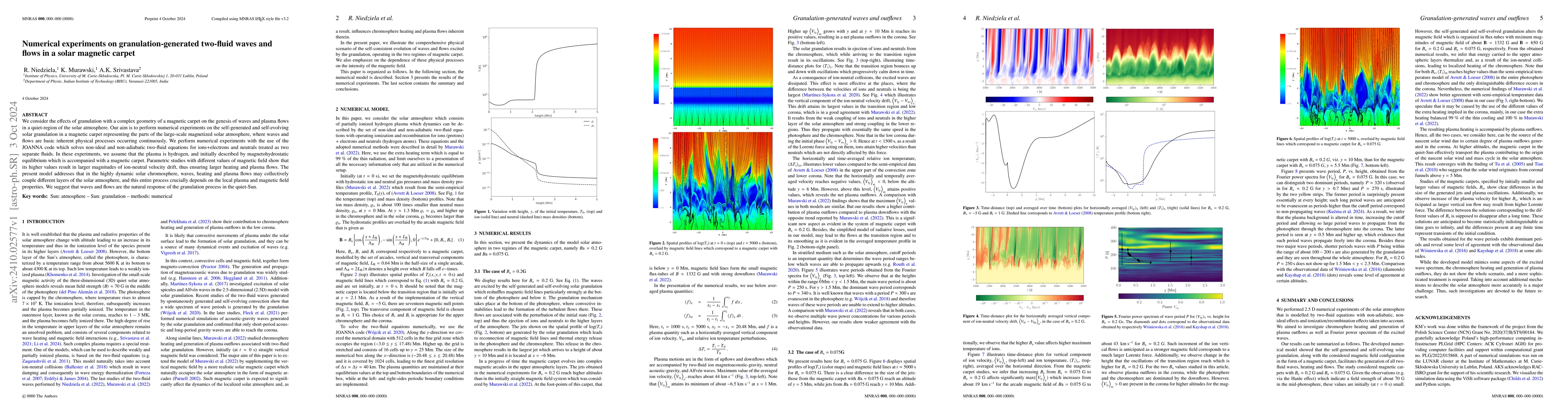 Thumbnail for Numerical experiments on granulation-generated two-fluid waves and flows
  in a solar magnetic carpet