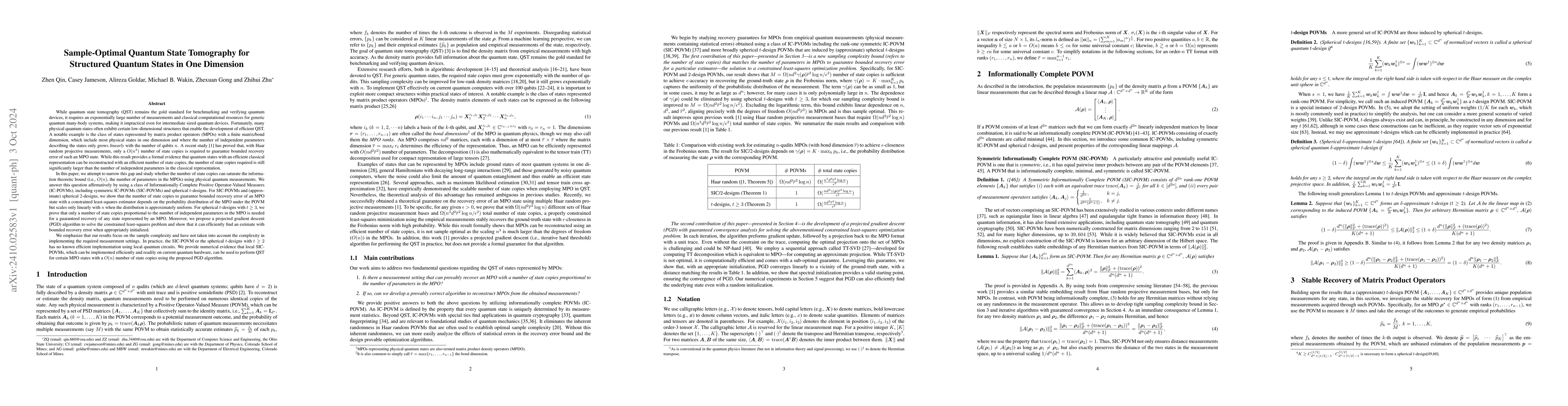 Thumbnail for Sample-Optimal Quantum State Tomography for Structured Quantum States in
  One Dimension