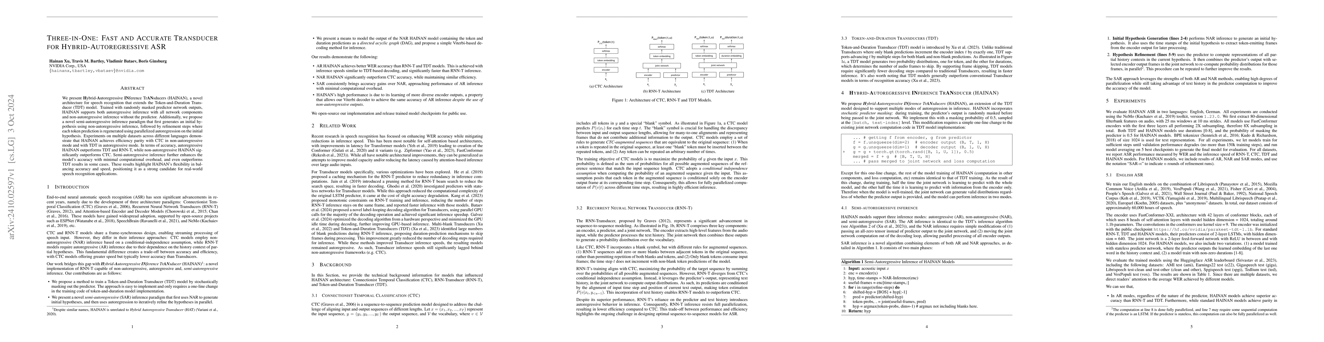 Thumbnail for Three-in-One: Fast and Accurate Transducer for Hybrid-Autoregressive ASR