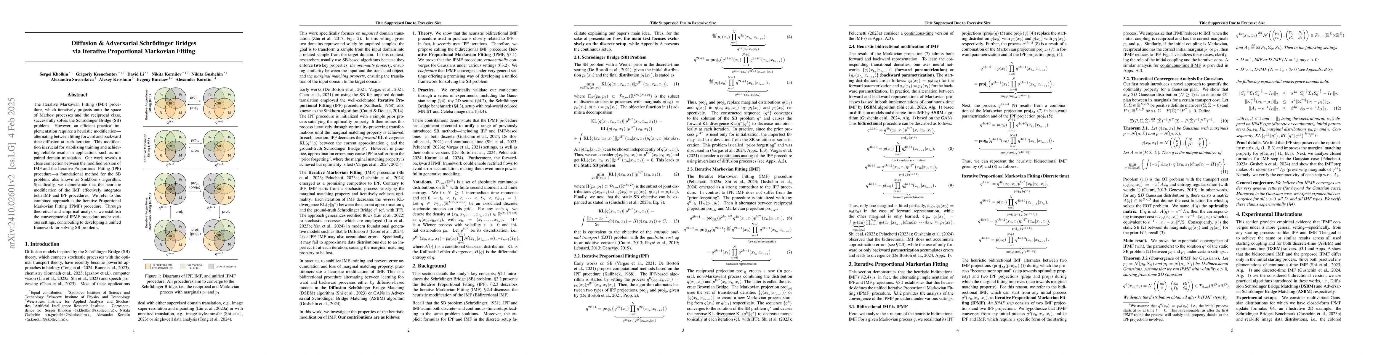 Thumbnail for Diffusion & Adversarial Schrödinger Bridges via Iterative Proportional
  Markovian Fitting