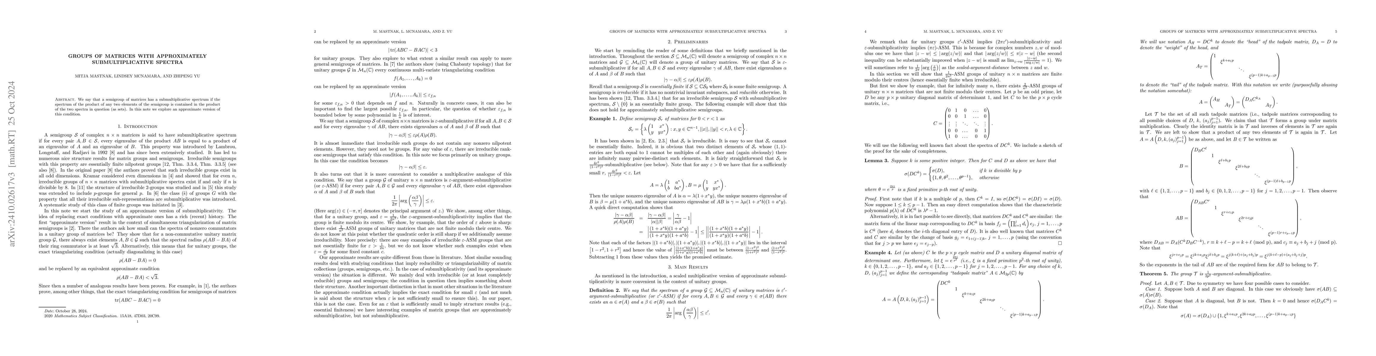 Thumbnail for Groups of matrices with approximately submultiplicative spectra