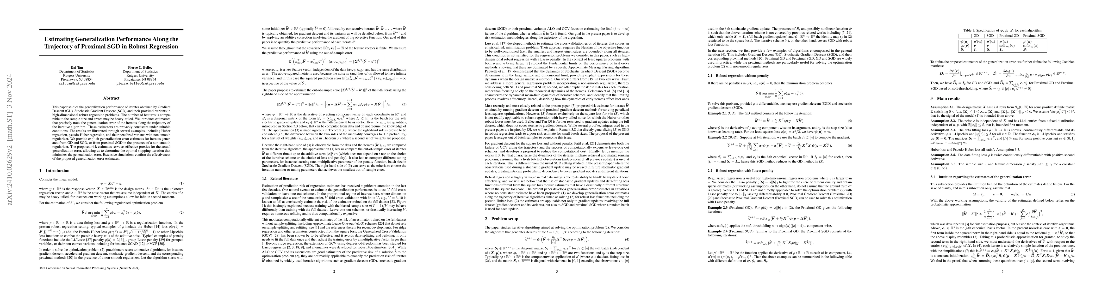 Thumbnail for Estimating Generalization Performance Along the Trajectory of Proximal
  SGD in Robust Regression