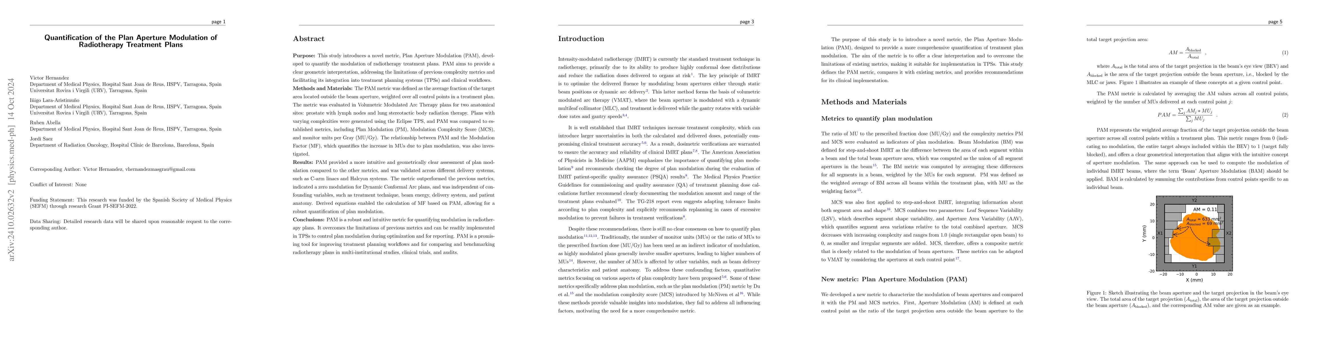 Thumbnail for Quantification of the Plan Aperture Modulation of Radiotherapy Treatment
  Plans