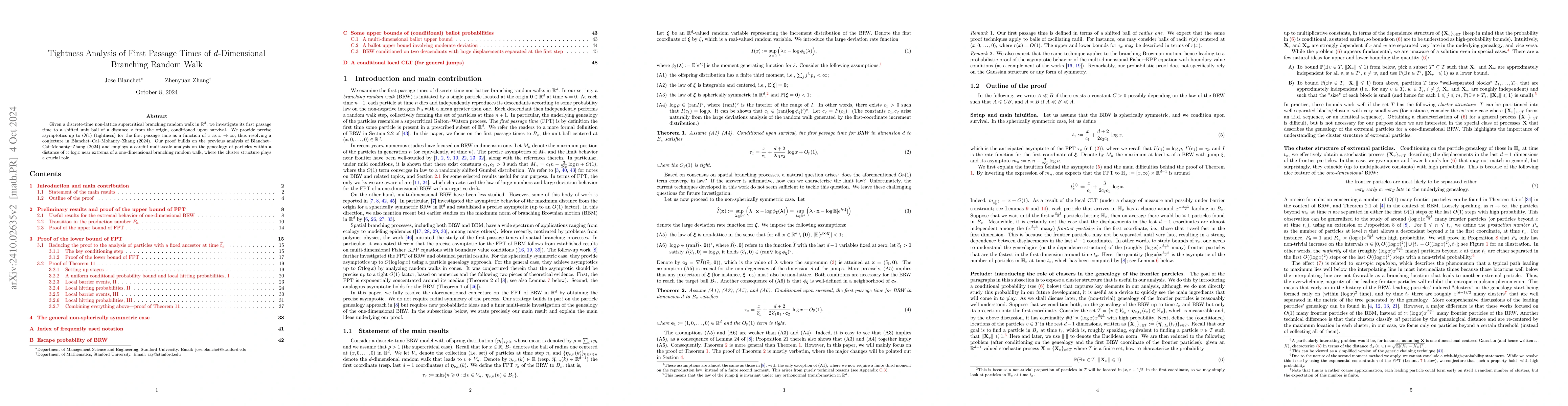 Thumbnail for Tightness Analysis of First Passage Times of $d$-Dimensional Branching
  Random Walk