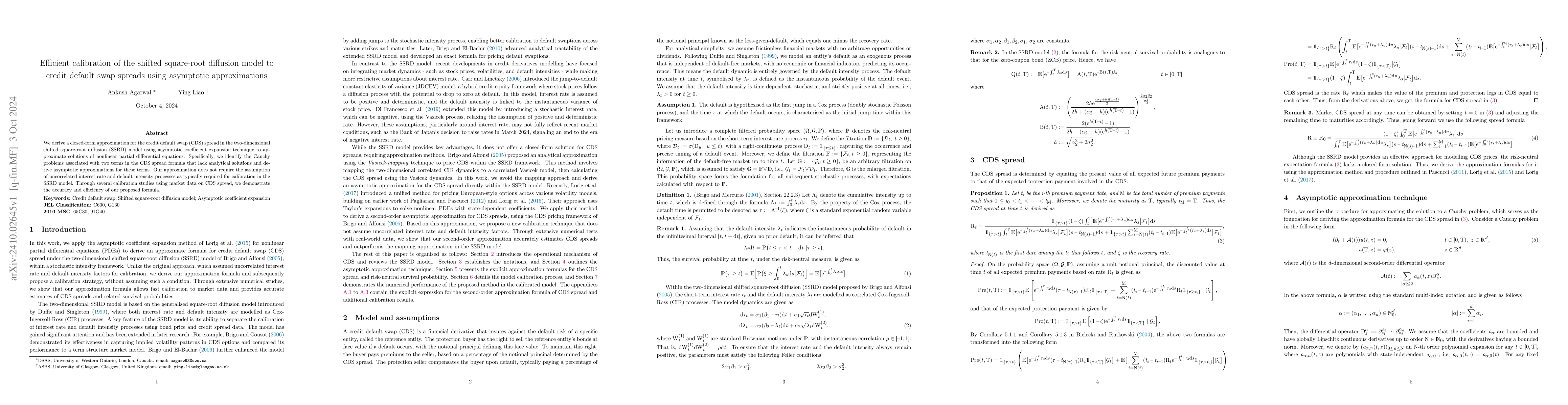 Thumbnail for Efficient calibration of the shifted square-root diffusion model to
  credit default swap spreads using asymptotic approximations