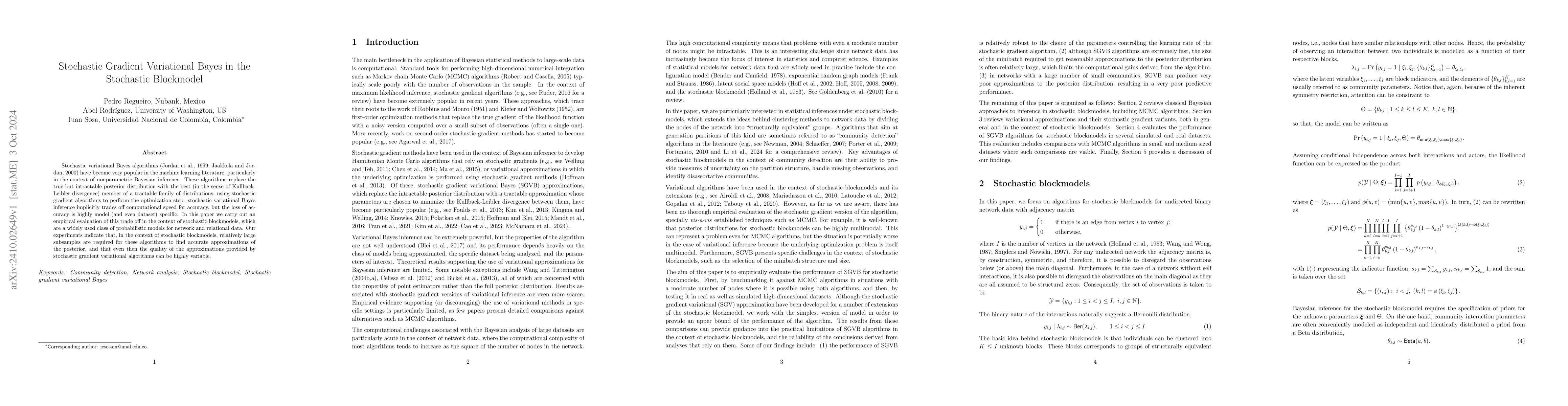 Thumbnail for Stochastic Gradient Variational Bayes in the Stochastic Blockmodel