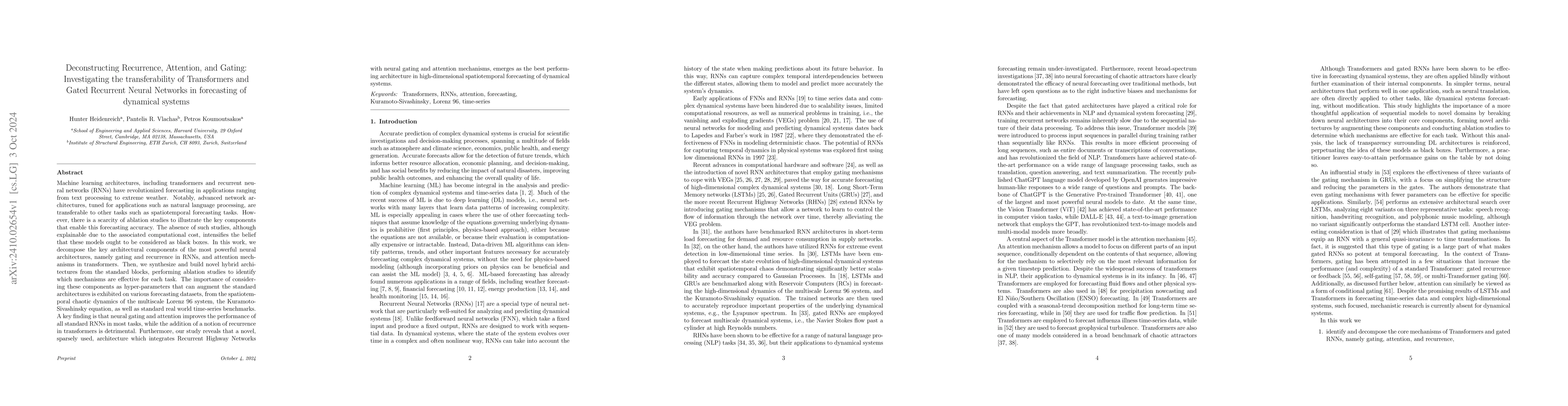 Thumbnail for Deconstructing Recurrence, Attention, and Gating: Investigating the
  transferability of Transformers and Gated Recurrent Neural Networks in
  forecasting of dynamical systems