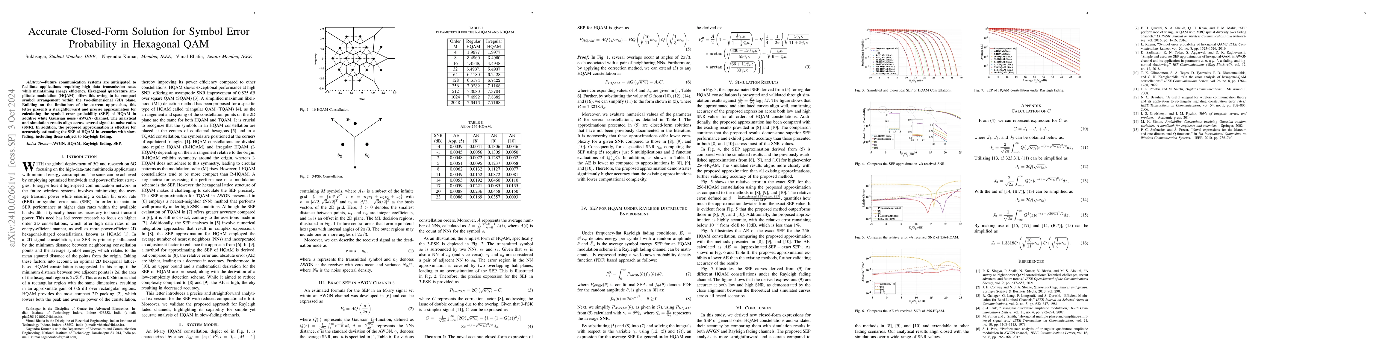 Thumbnail for Accurate Closed-Form Solution for Symbol Error Probability in Hexagonal
  QAM