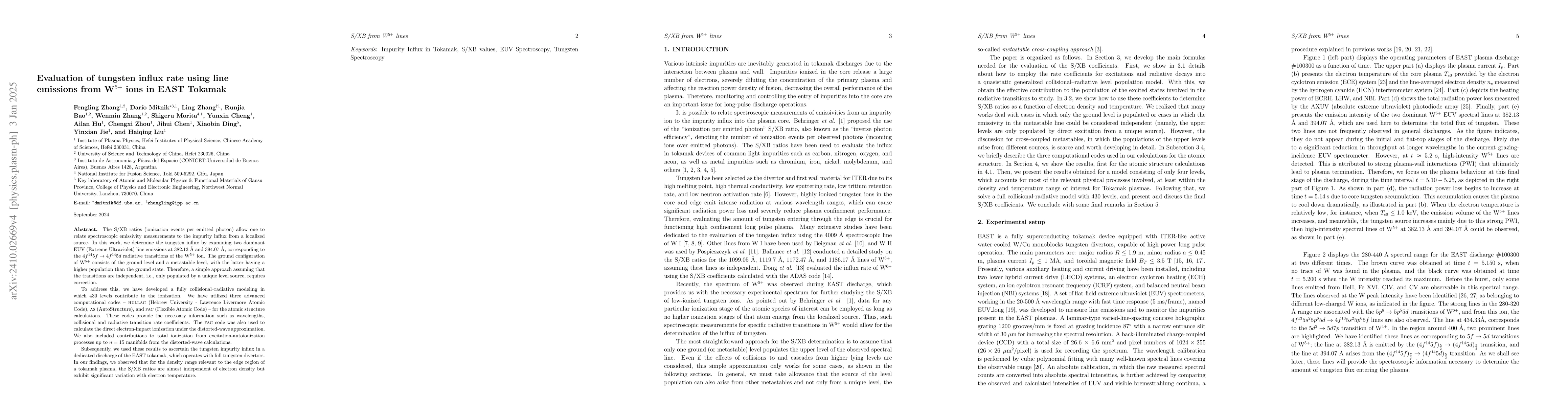 Thumbnail for Evaluation of tungsten influx rate using line emissions from W$^{5+}$
  ions in EAST Tokamak