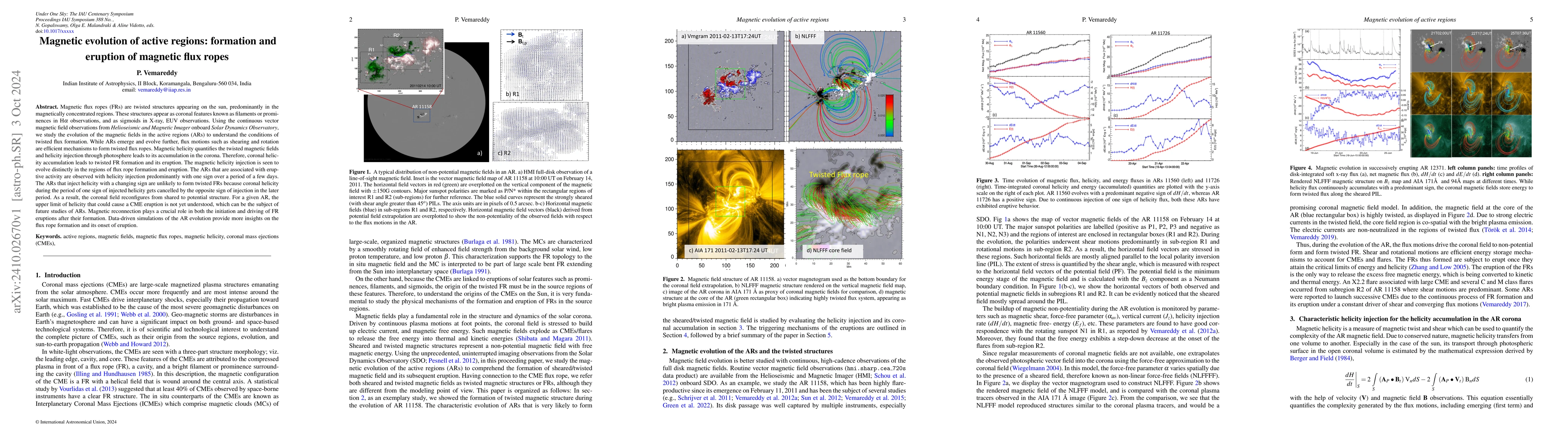 Thumbnail for Magnetic evolution of active regions: formation and eruption of magnetic
  flux ropes