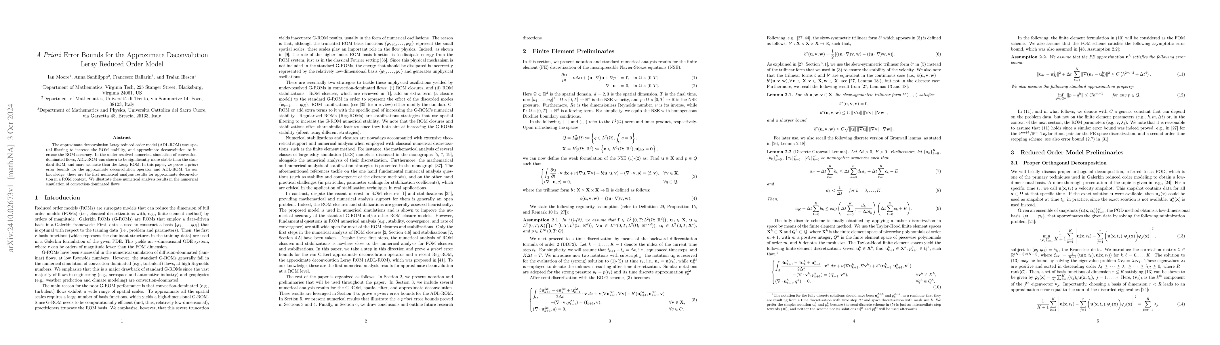 Thumbnail for A Priori Error Bounds for the Approximate Deconvolution Leray Reduced
  Order Model