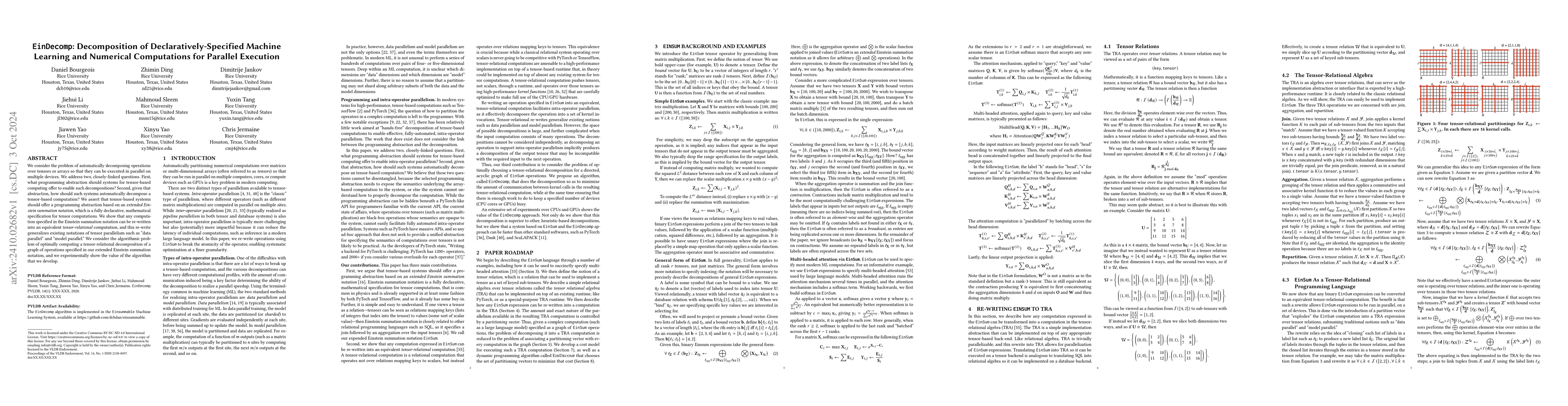 Thumbnail for EinDecomp: Decomposition of Declaratively-Specified Machine Learning and
  Numerical Computations for Parallel Execution