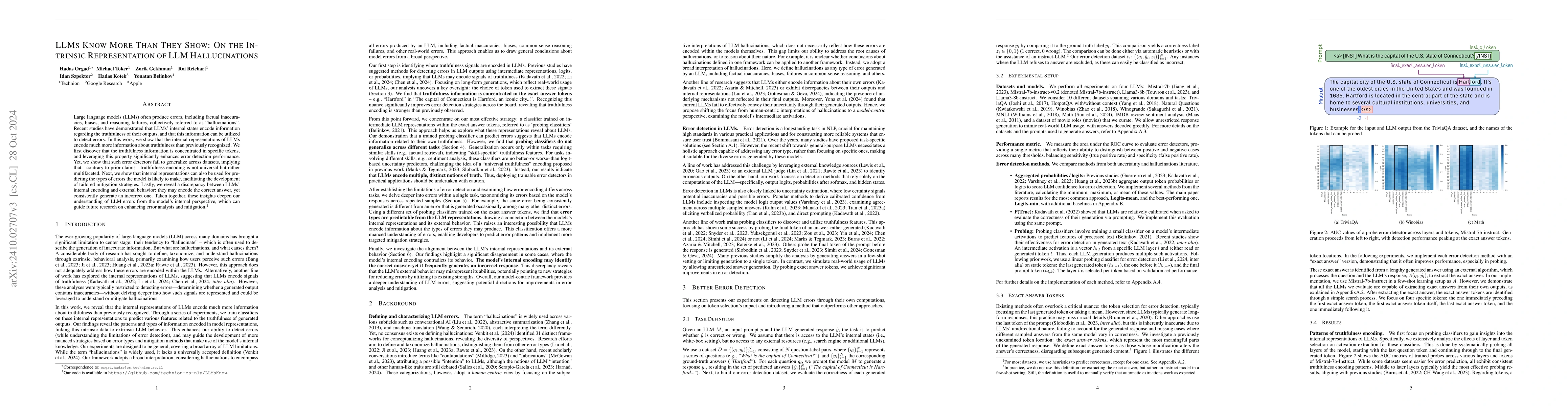 Thumbnail for LLMs Know More Than They Show: On the Intrinsic Representation of LLM
  Hallucinations