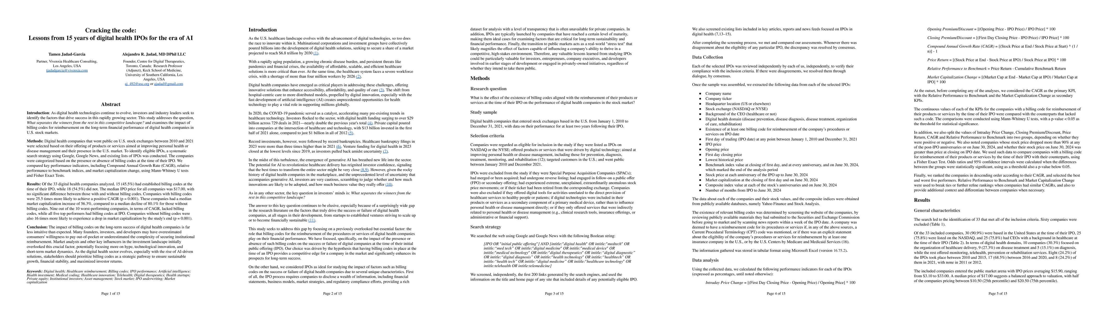 Thumbnail for Cracking the code: Lessons from 15 years of digital health IPOs for the
  era of AI