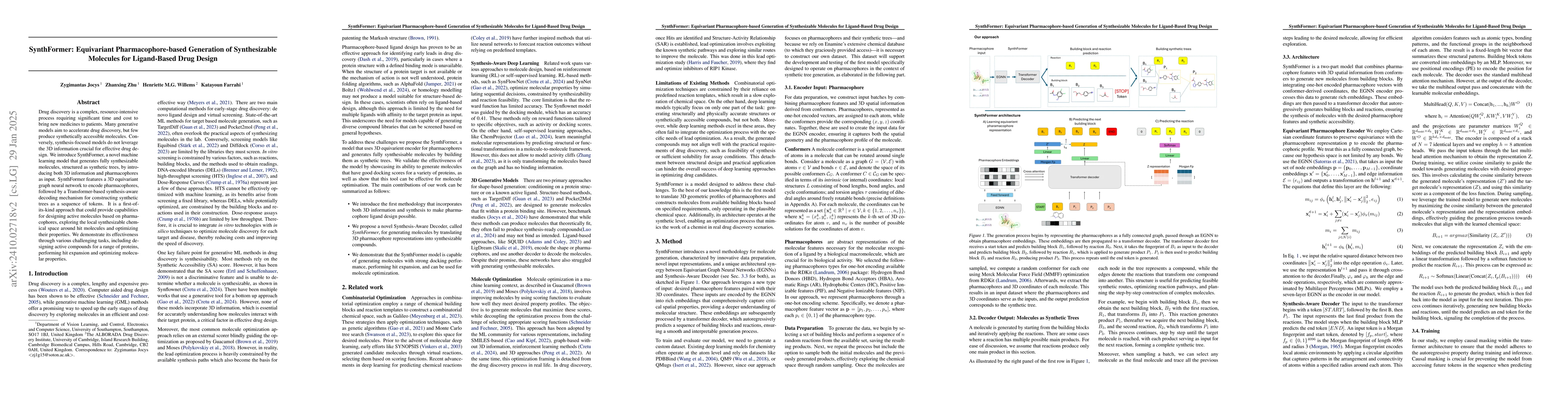 Thumbnail for SynthFormer: Equivariant Pharmacophore-based Generation of Molecules for
  Ligand-Based Drug Design