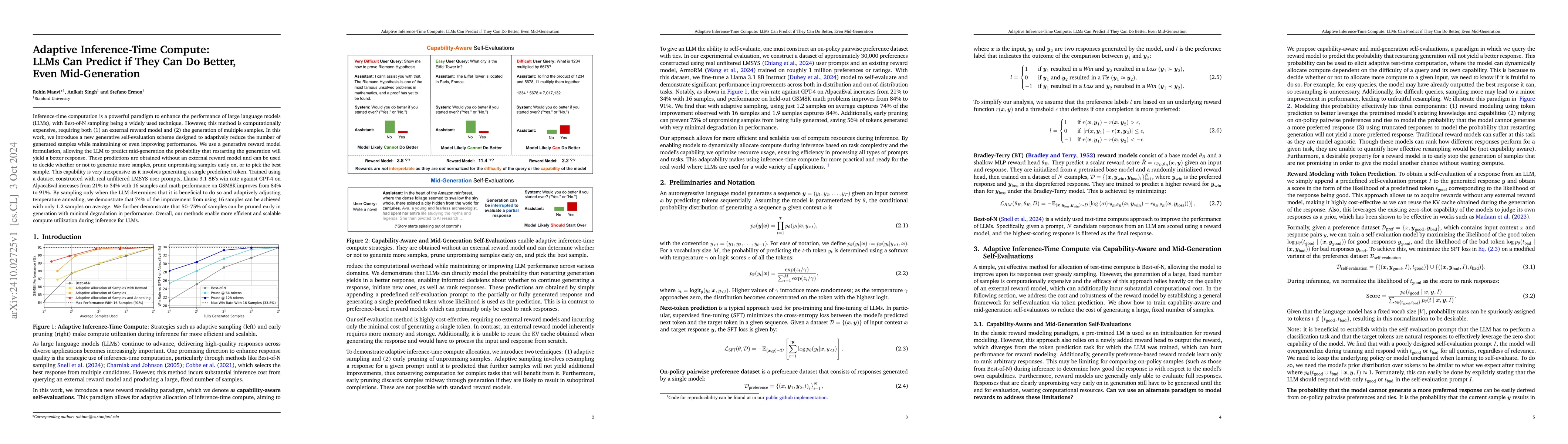 Thumbnail for Adaptive Inference-Time Compute: LLMs Can Predict if They Can Do Better,
  Even Mid-Generation