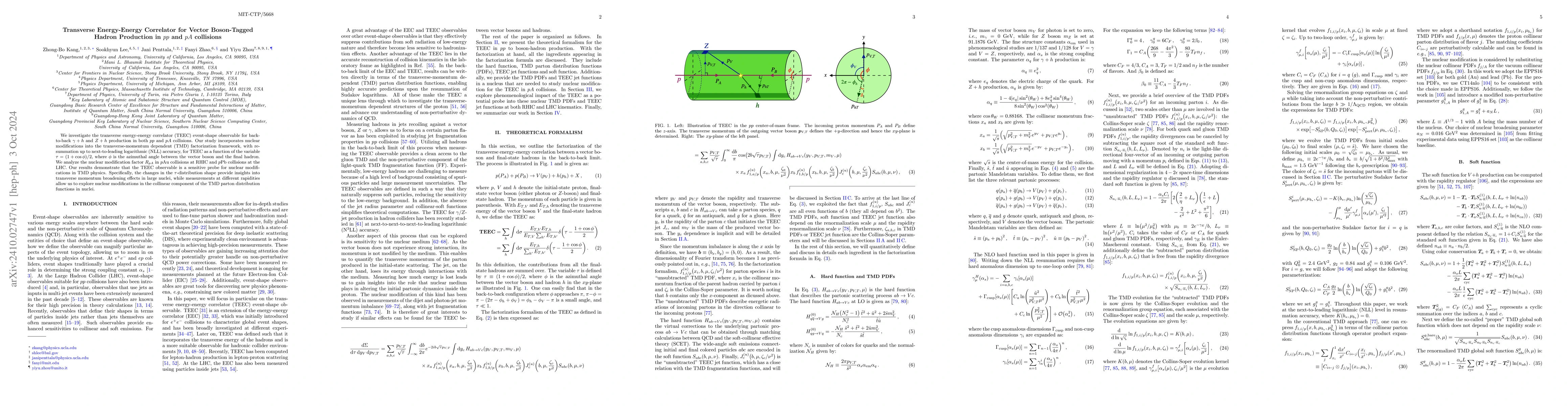 Thumbnail for Transverse Energy-Energy Correlator for Vector Boson-Tagged Hadron
  Production in $pp$ and $pA$ collisions
