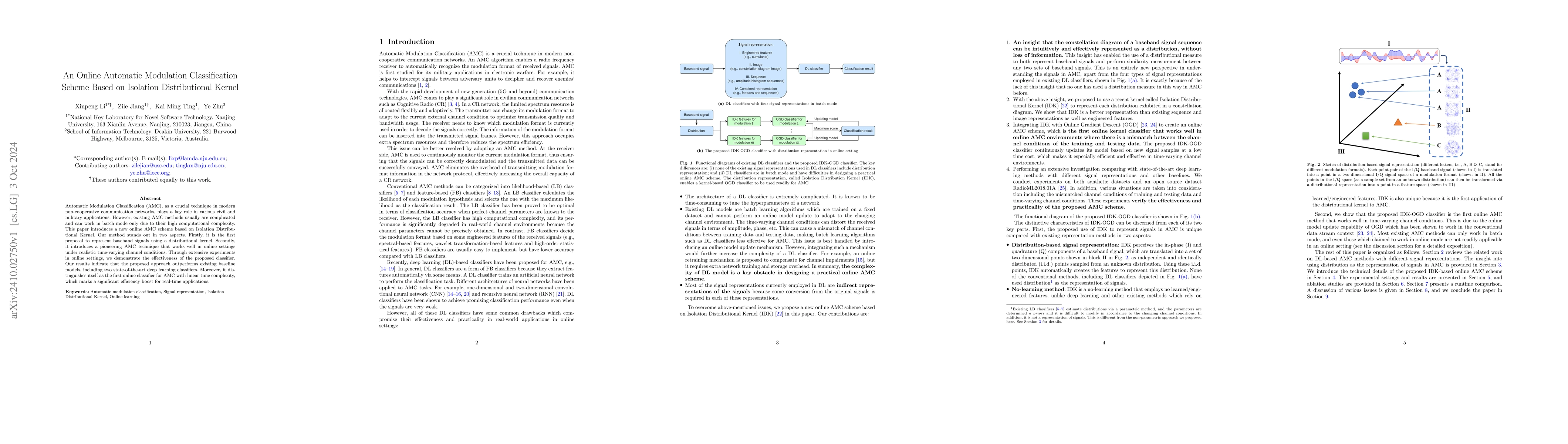 Thumbnail for An Online Automatic Modulation Classification Scheme Based on Isolation
  Distributional Kernel