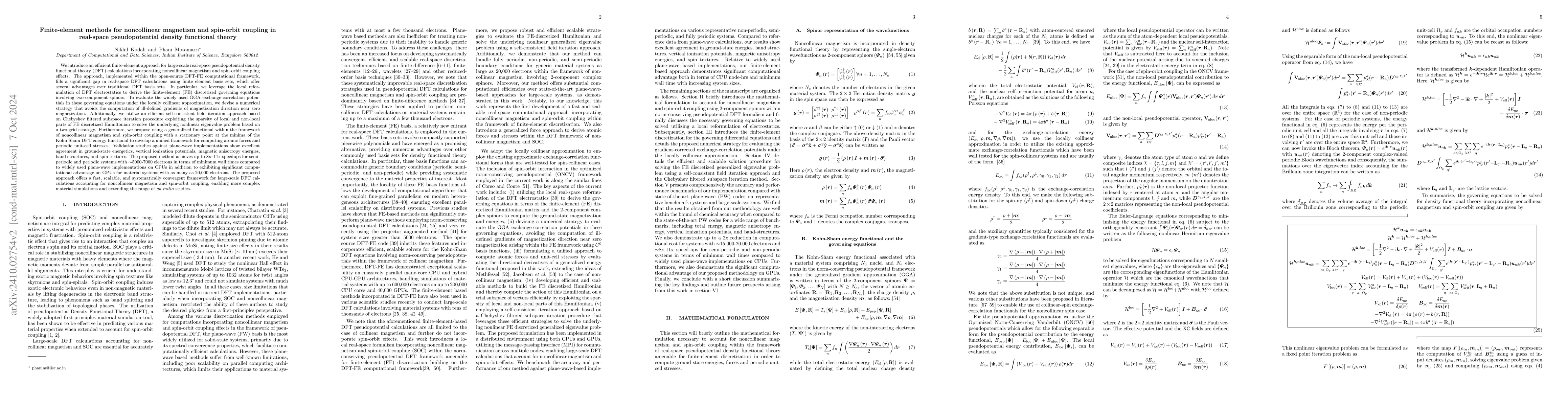 Thumbnail for Finite-element methods for noncollinear magnetism and spin-orbit
  coupling in real-space pseudopotential density functional theory