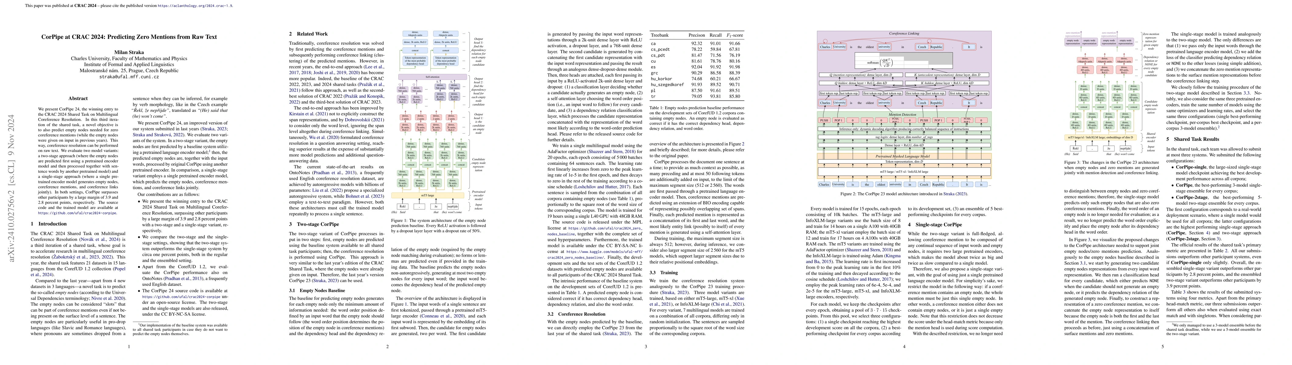 Thumbnail for CorPipe at CRAC 2024: Predicting Zero Mentions from Raw Text