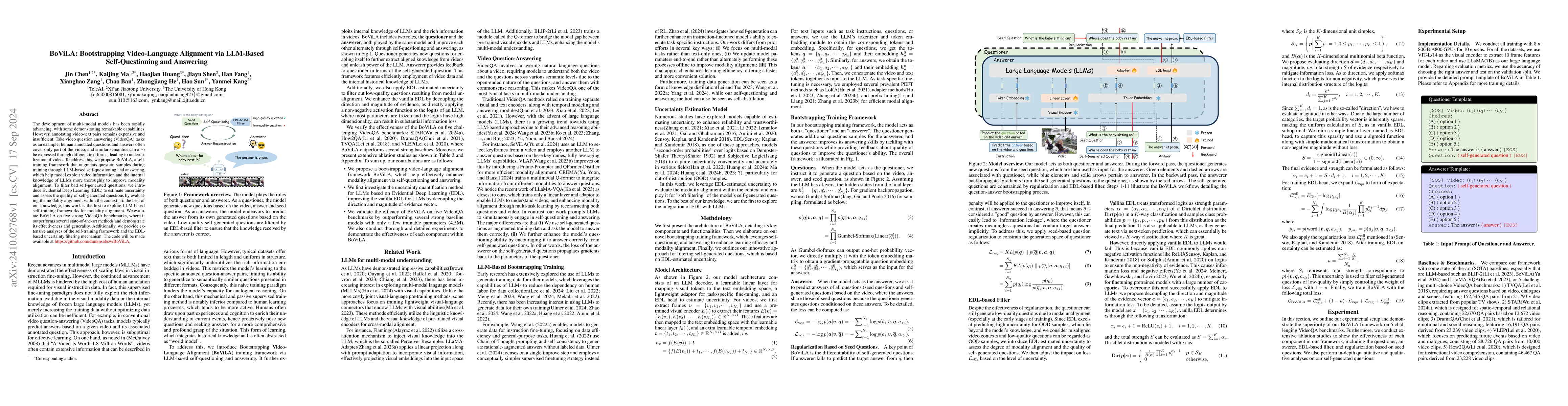 Thumbnail for BoViLA: Bootstrapping Video-Language Alignment via LLM-Based
  Self-Questioning and Answering