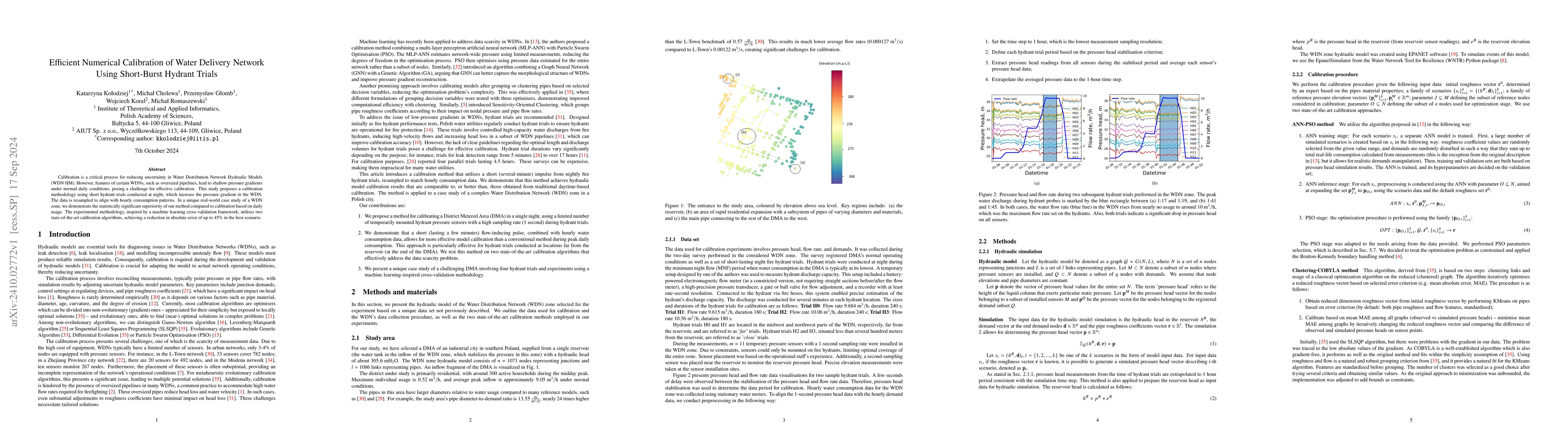 Thumbnail for Efficient Numerical Calibration of Water Delivery Network Using
  Short-Burst Hydrant Trials