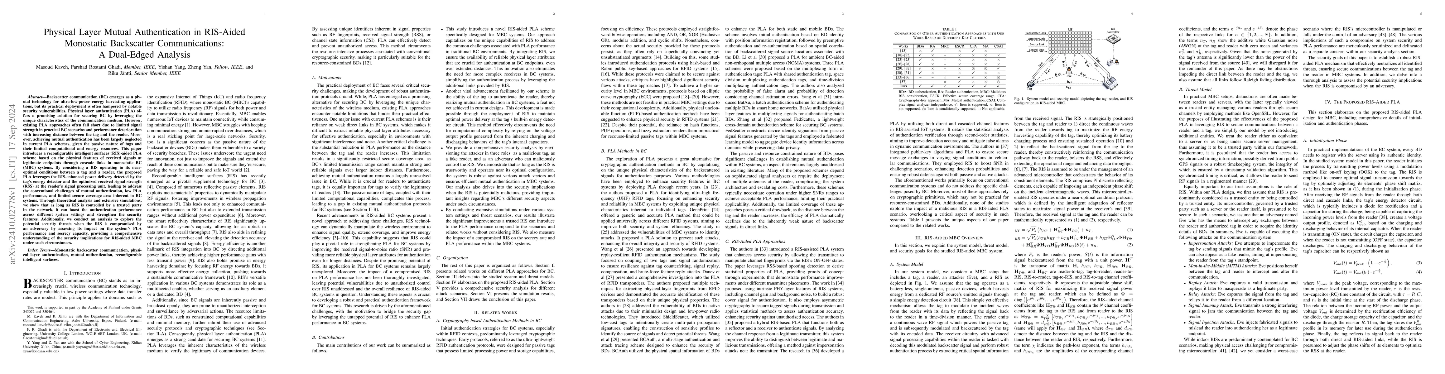 Thumbnail for Physical Layer Mutual Authentication in RIS-Aided Monostatic Backscatter
  Communications: A Dual-Edged Analysis