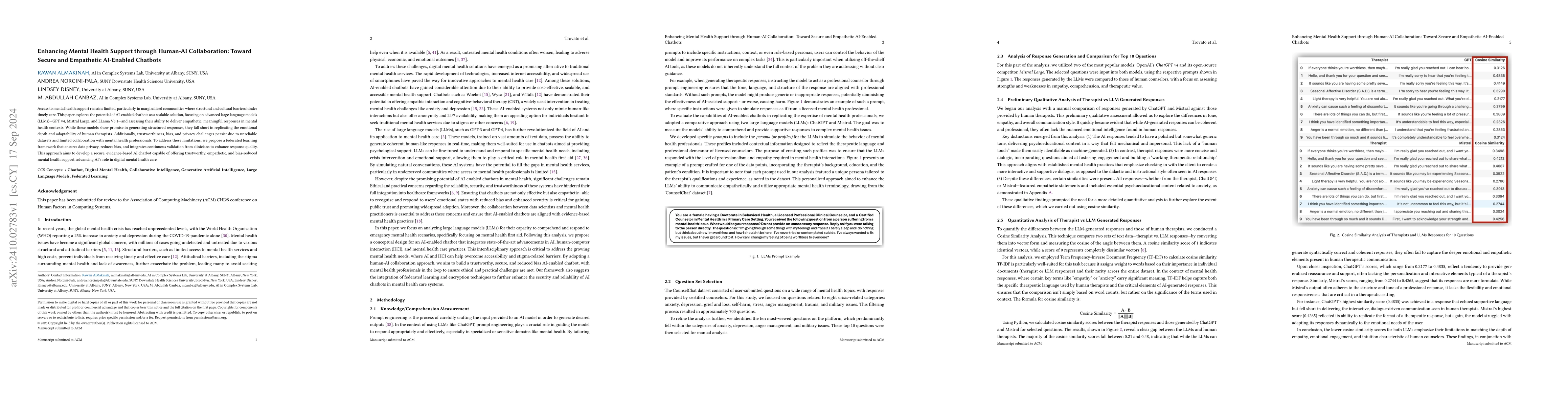Thumbnail for Enhancing Mental Health Support through Human-AI Collaboration: Toward
  Secure and Empathetic AI-enabled chatbots