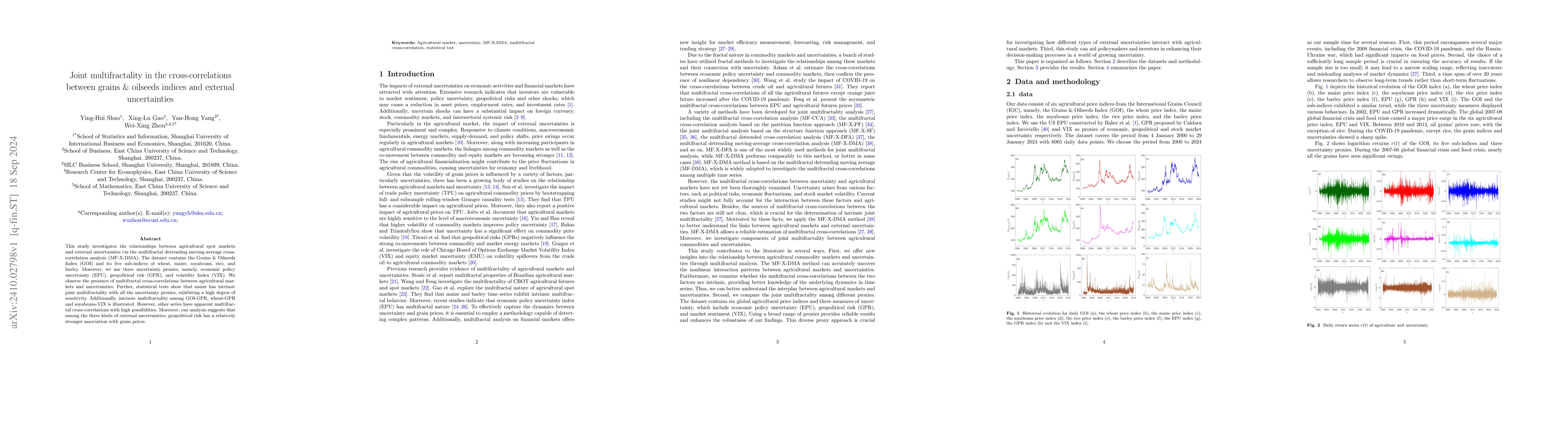 Thumbnail for Joint multifractality in the cross-correlations between grains \&
  oilseeds indices and external uncertainties