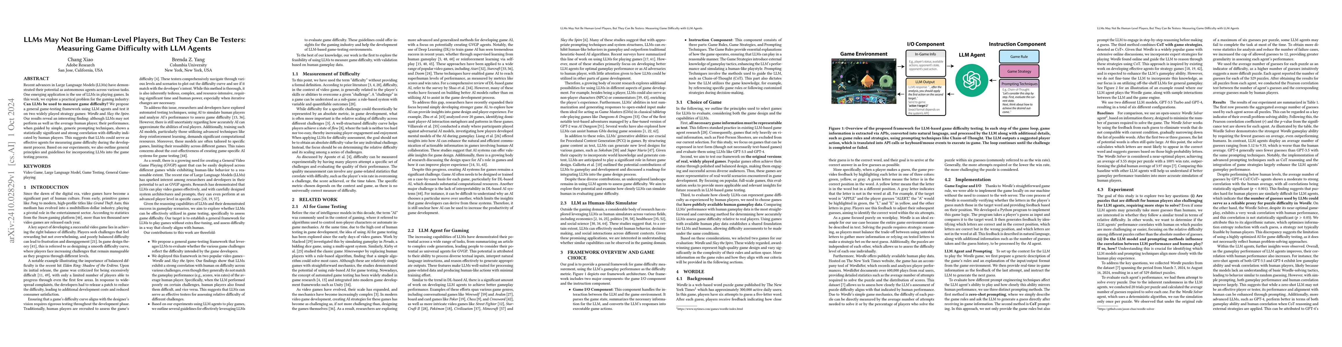 Thumbnail for LLMs May Not Be Human-Level Players, But They Can Be Testers: Measuring
  Game Difficulty with LLM Agents