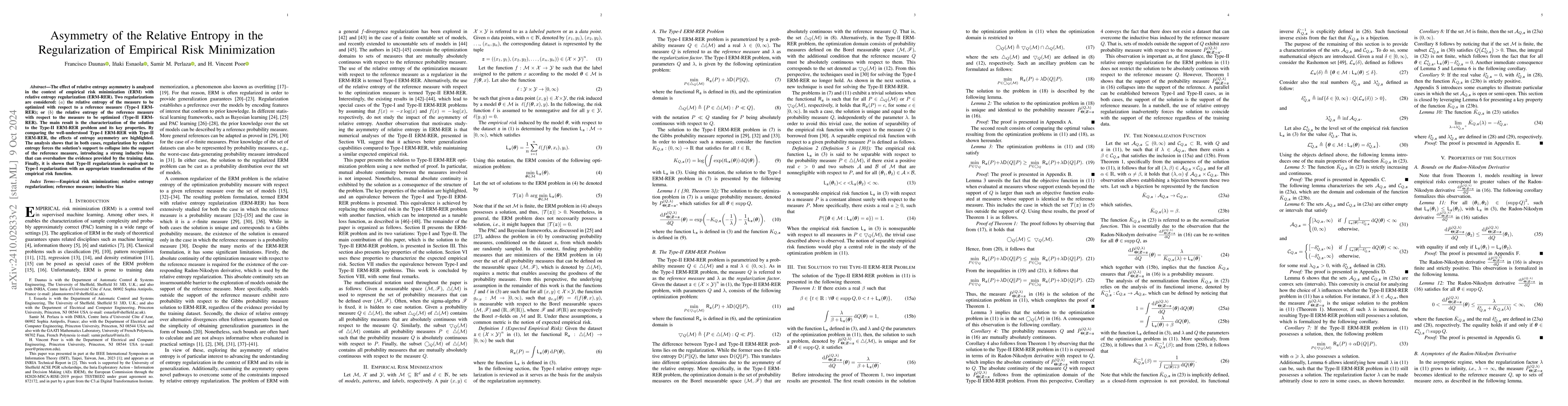 Thumbnail for Asymmetry of the Relative Entropy in the Regularization of Empirical
  Risk Minimization