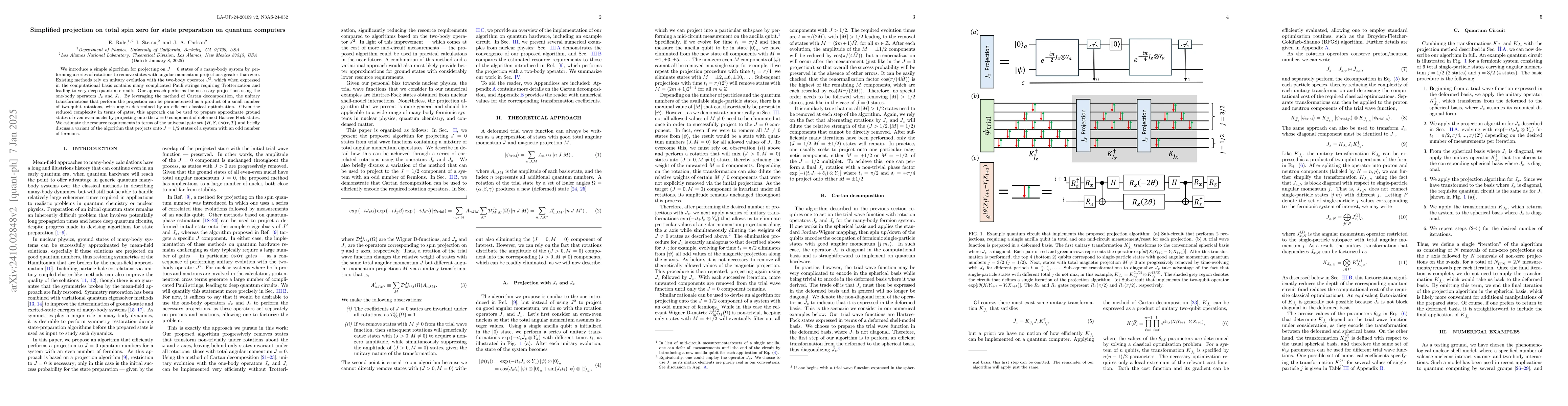 Thumbnail for Simplified projection on total spin zero for state preparation on
  quantum computers