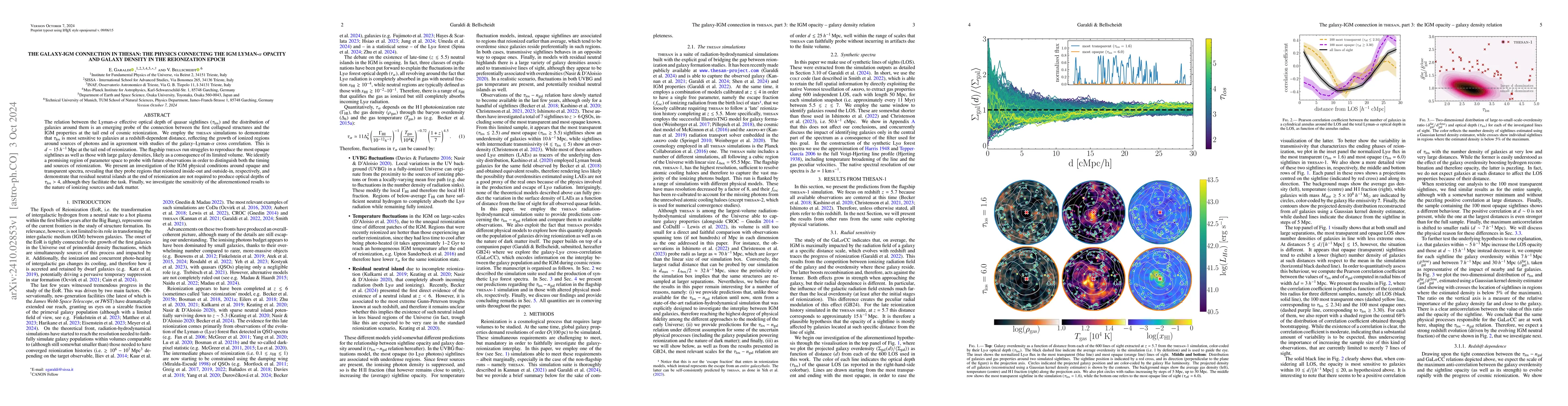 Thumbnail for The galaxy-IGM connection in THESAN: the physics connecting the IGM
  Lyman-$α$ opacity and galaxy density in the reionization epoch