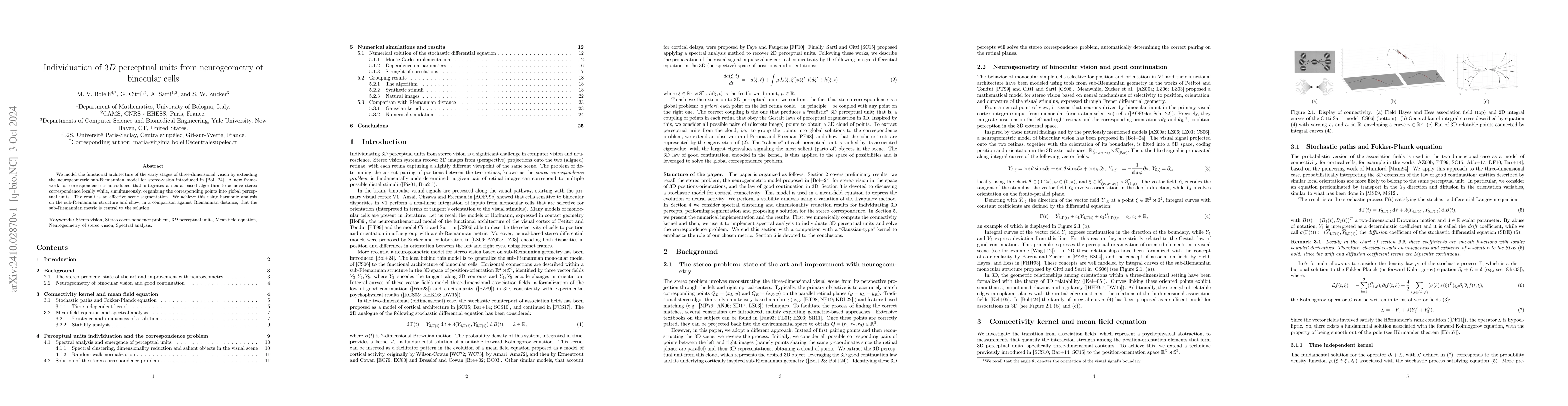 Thumbnail for Individuation of 3D perceptual units from neurogeometry of binocular
  cells