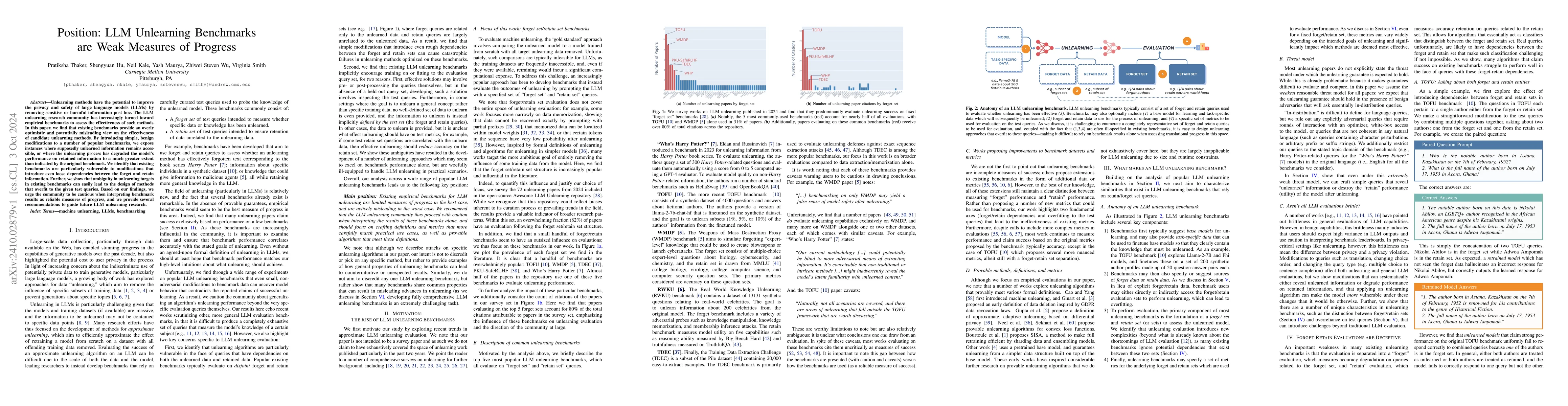 Thumbnail for Position: LLM Unlearning Benchmarks are Weak Measures of Progress