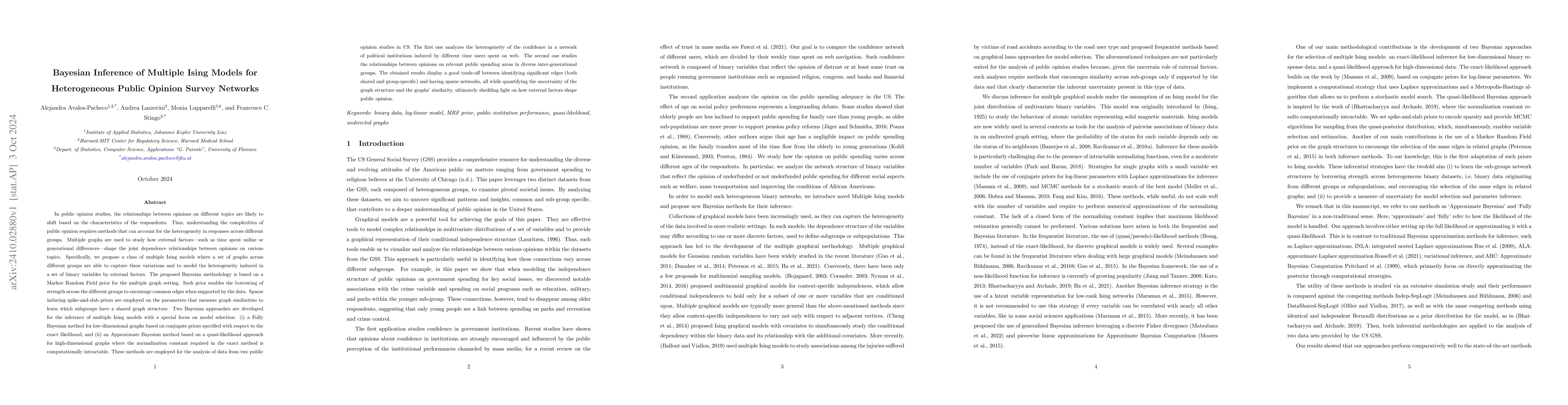 Thumbnail for Bayesian Inference of Multiple Ising Models for Heterogeneous Public
  Opinion Survey Networks