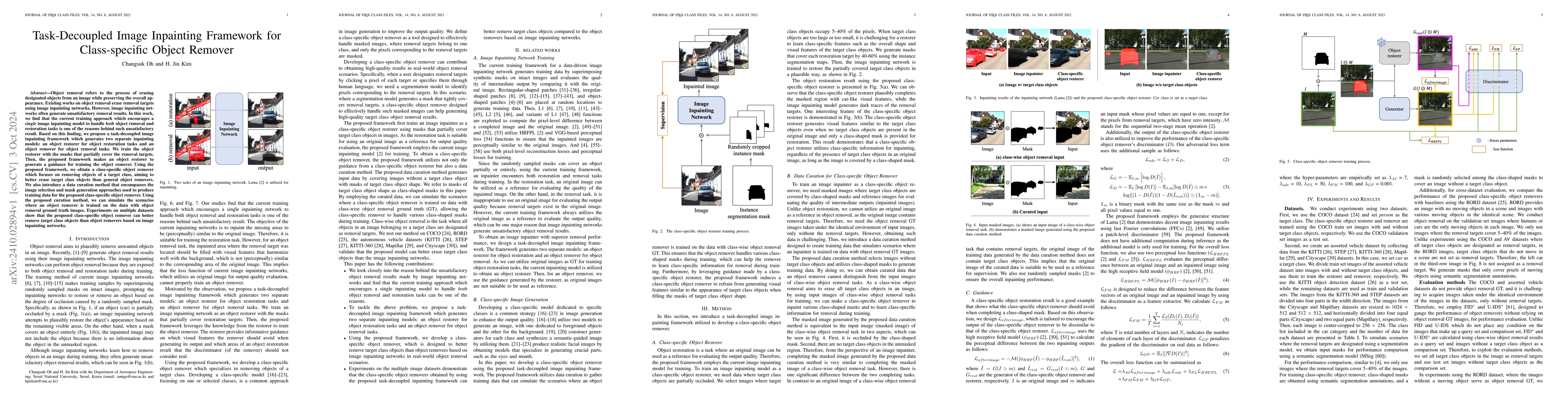 Thumbnail for Task-Decoupled Image Inpainting Framework for Class-specific Object
  Remover