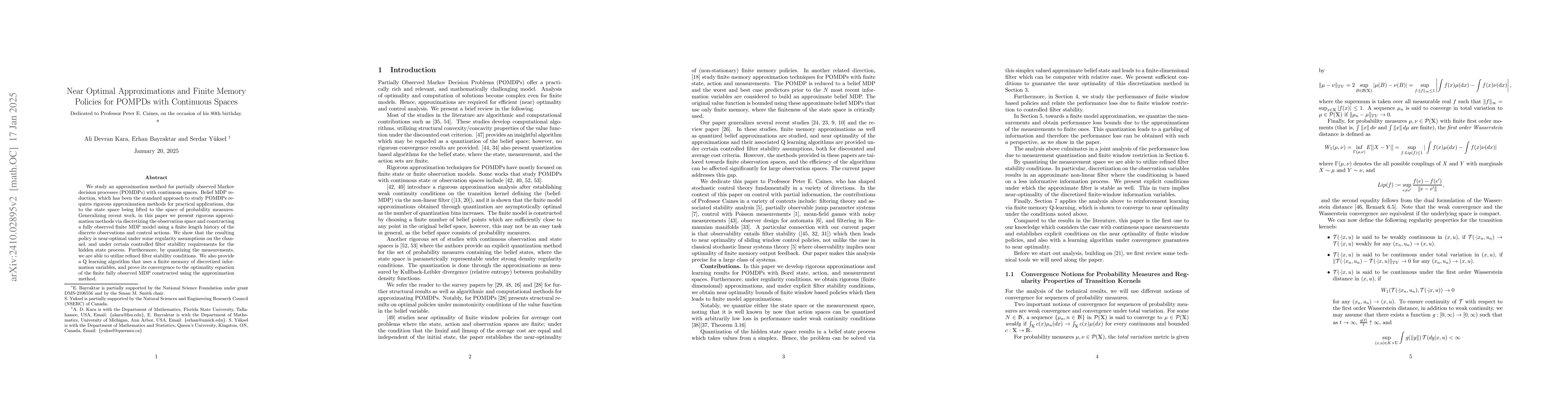 Thumbnail for Approximation Schemes for POMPDs with Continuous Spaces and Their Near
  Optimality