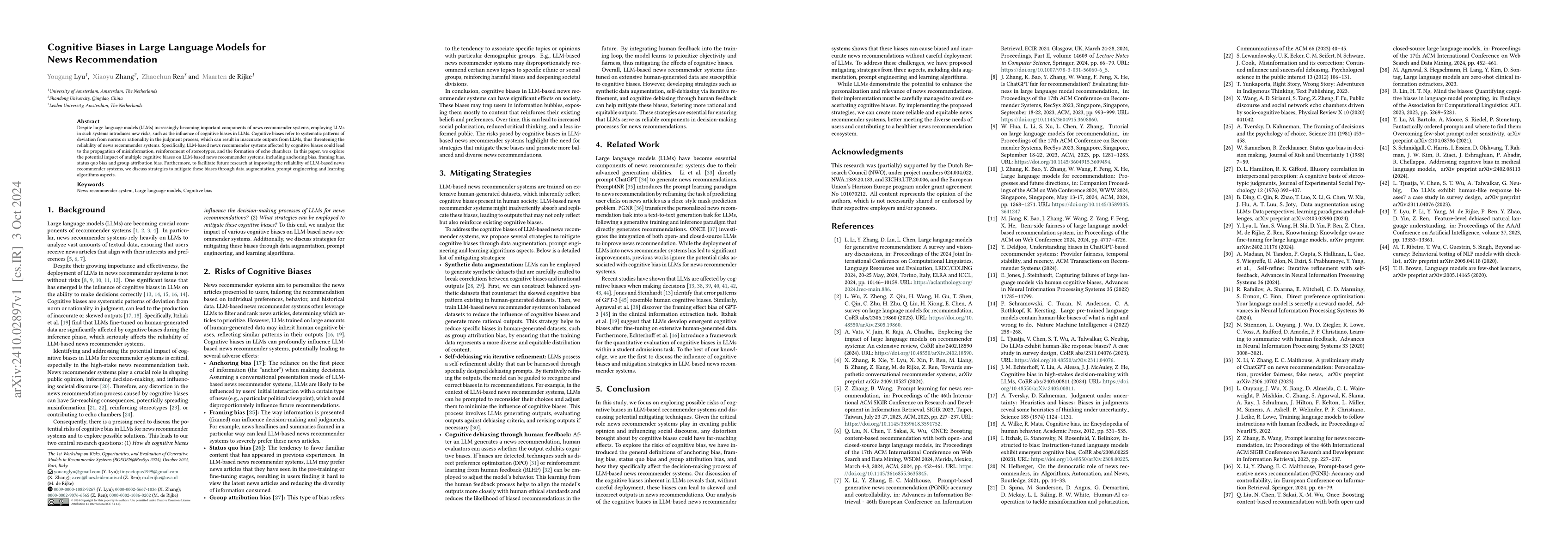 Thumbnail for Cognitive Biases in Large Language Models for News Recommendation